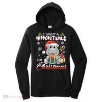 I Want A Hippopotamus For Christmas Xmas Lights Santa Hippo TShirt Women's Hoodie thumb 0