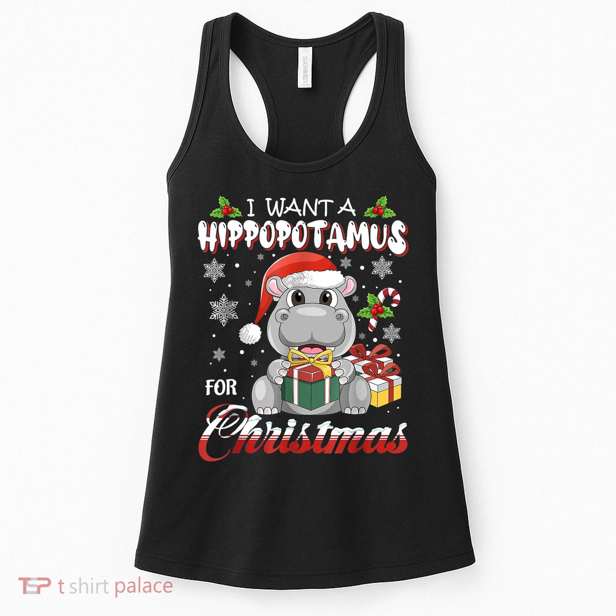 I Want A Hippopotamus For Christmas Xmas Lights Santa Hippo TShirt Women's Tank Top