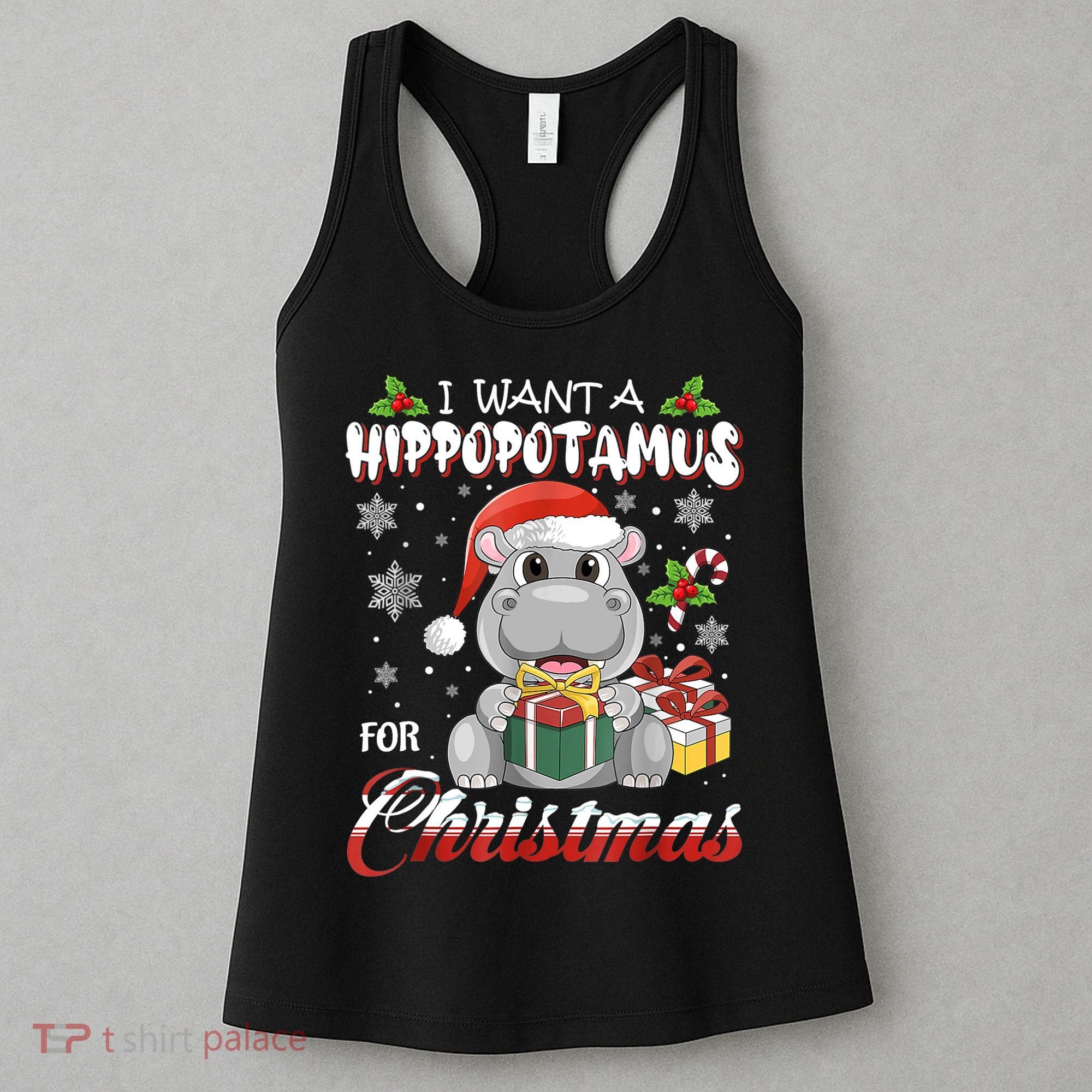 I Want A Hippopotamus For Christmas Xmas Lights Santa Hippo TShirt Women's Tank Top