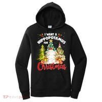 I Want A Hippopotamus For Christmas Xmas Tree Hippo Lover Gift Women's Hoodie thumb 0