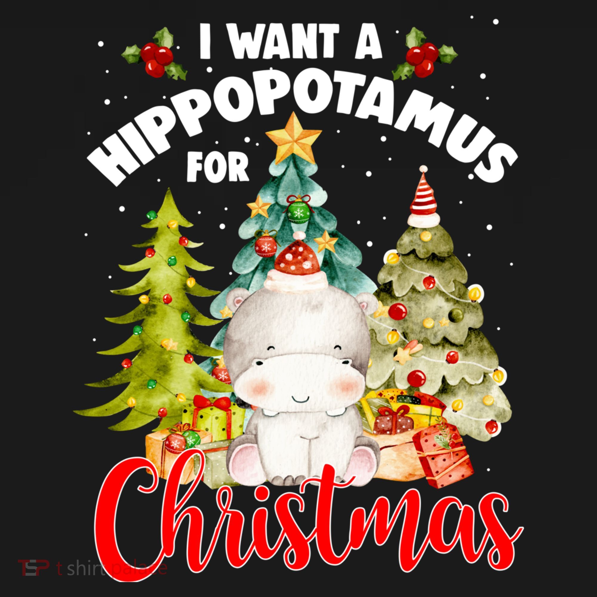 I Want A Hippopotamus For Christmas Xmas Tree Hippo Lover Gift Women's Hoodie