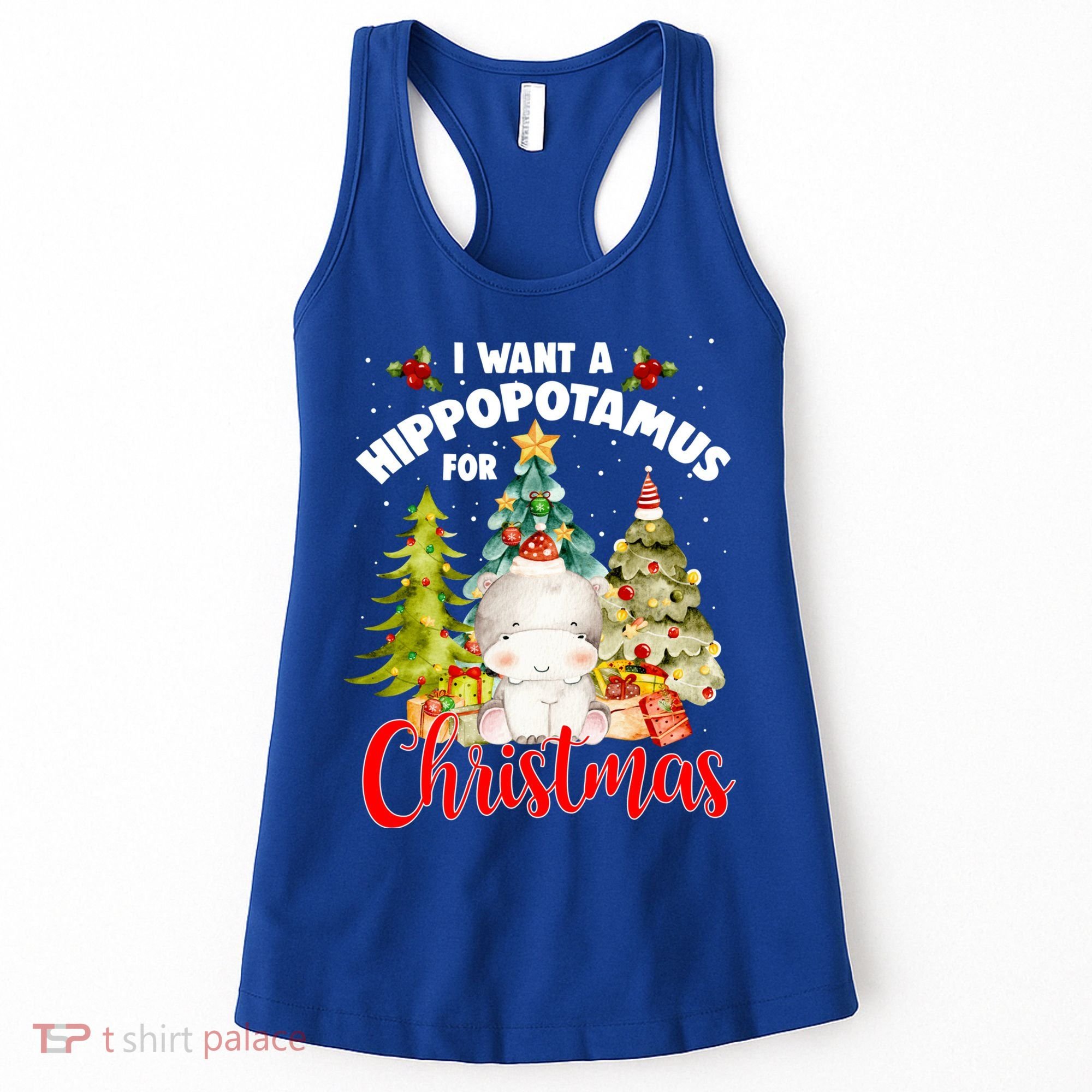 I Want A Hippopotamus For Christmas Xmas Tree Hippo Lover Gift Women's Tank Top