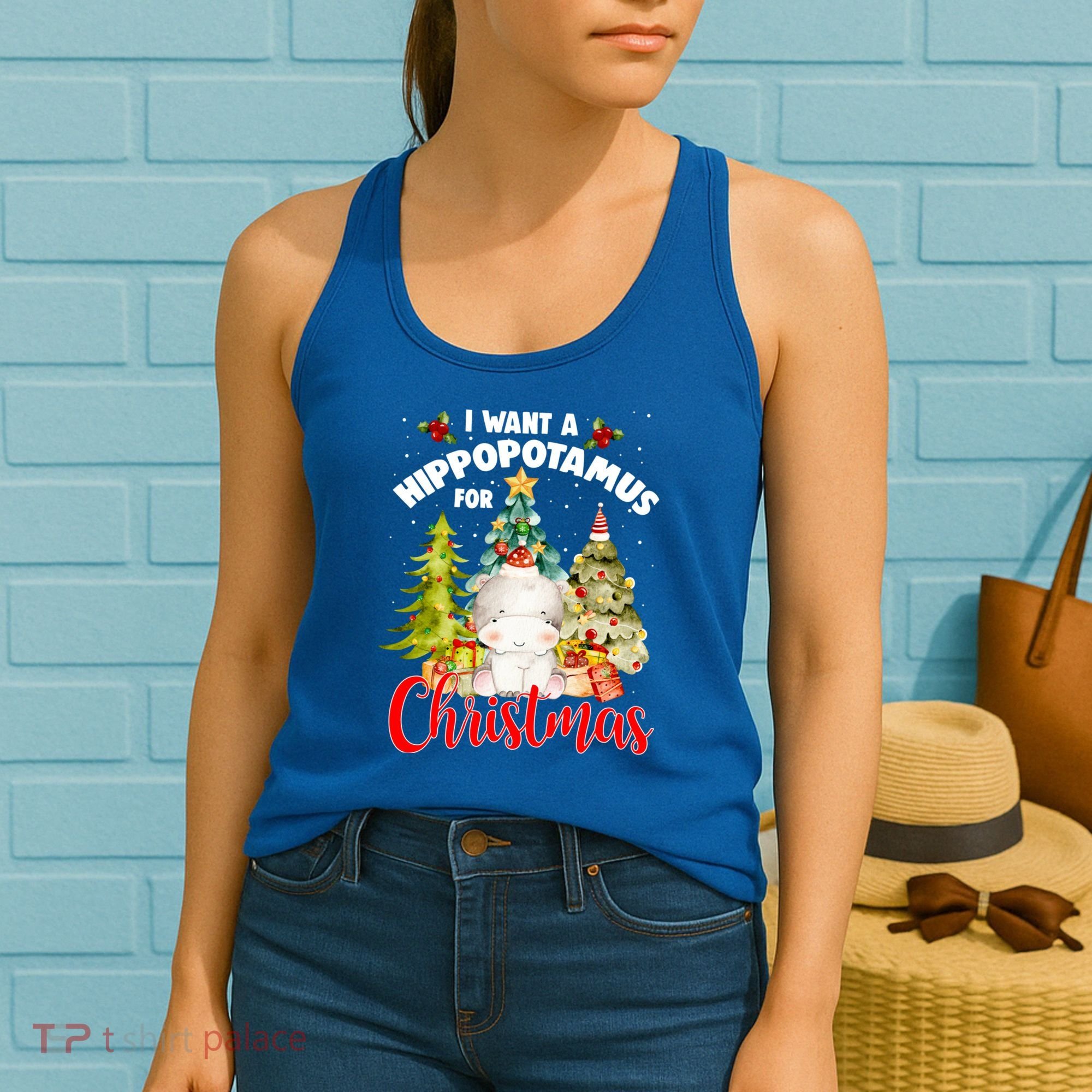 I Want A Hippopotamus For Christmas Xmas Tree Hippo Lover Gift Women's Tank Top