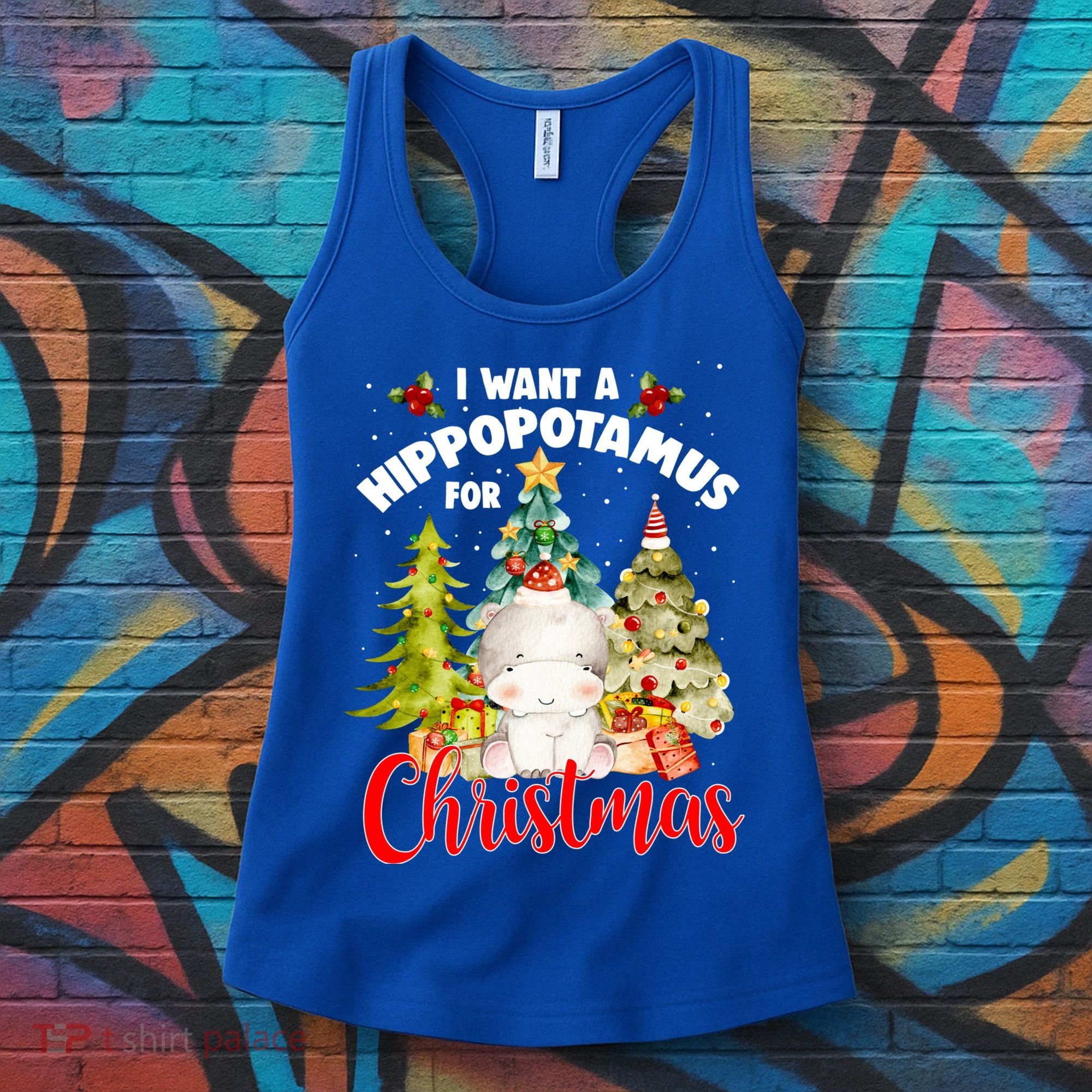 I Want A Hippopotamus For Christmas Xmas Tree Hippo Lover Gift Women's Tank Top