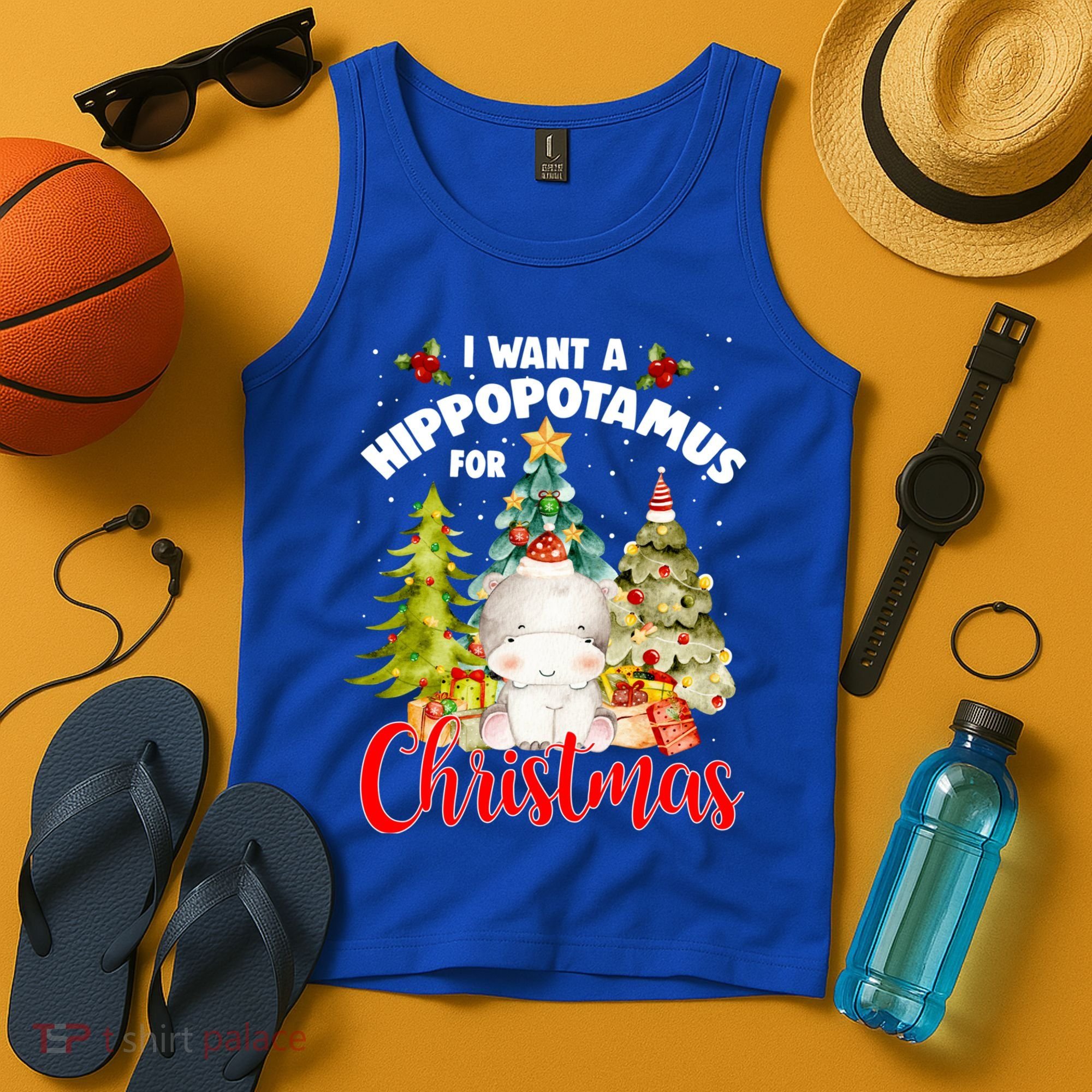 I Want A Hippopotamus For Christmas Xmas Tree Hippo Lover Gift Tank Top