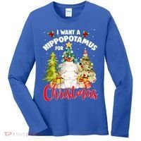 I Want A Hippopotamus For Christmas Xmas Tree Hippo Lover Gift Women's Long Sleeve Shirt thumb 0