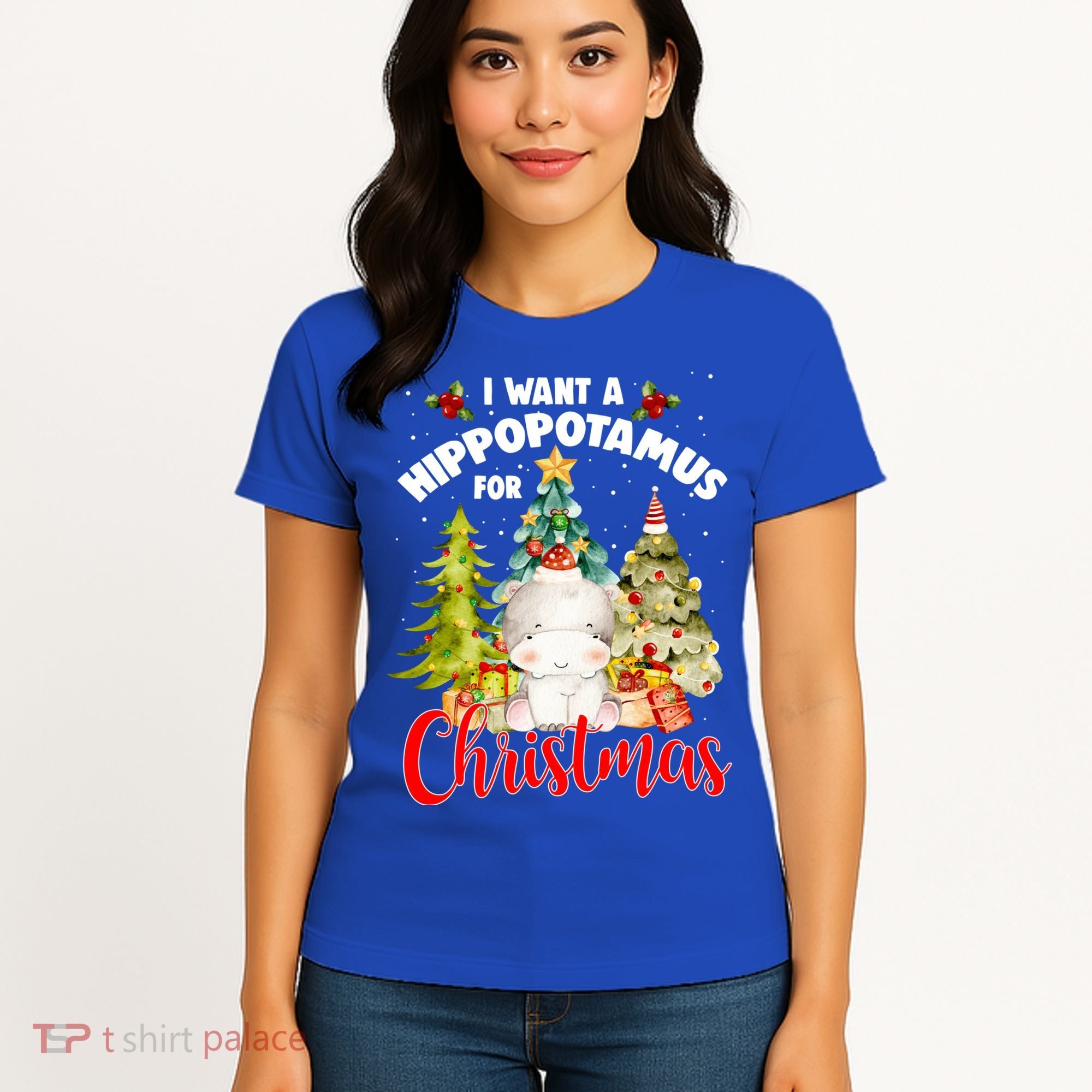 I Want A Hippopotamus For Christmas Xmas Tree Hippo Lover Gift Women's T-Shirt