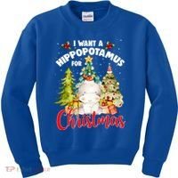 I Want A Hippopotamus For Christmas Xmas Tree Hippo Lover Gift Kids Sweatshirt thumb 0
