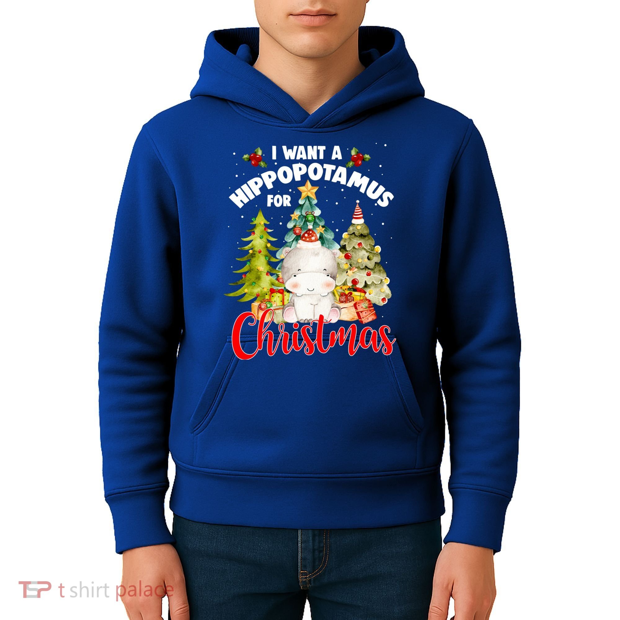 I Want A Hippopotamus For Christmas Xmas Tree Hippo Lover Gift Kids Hoodie