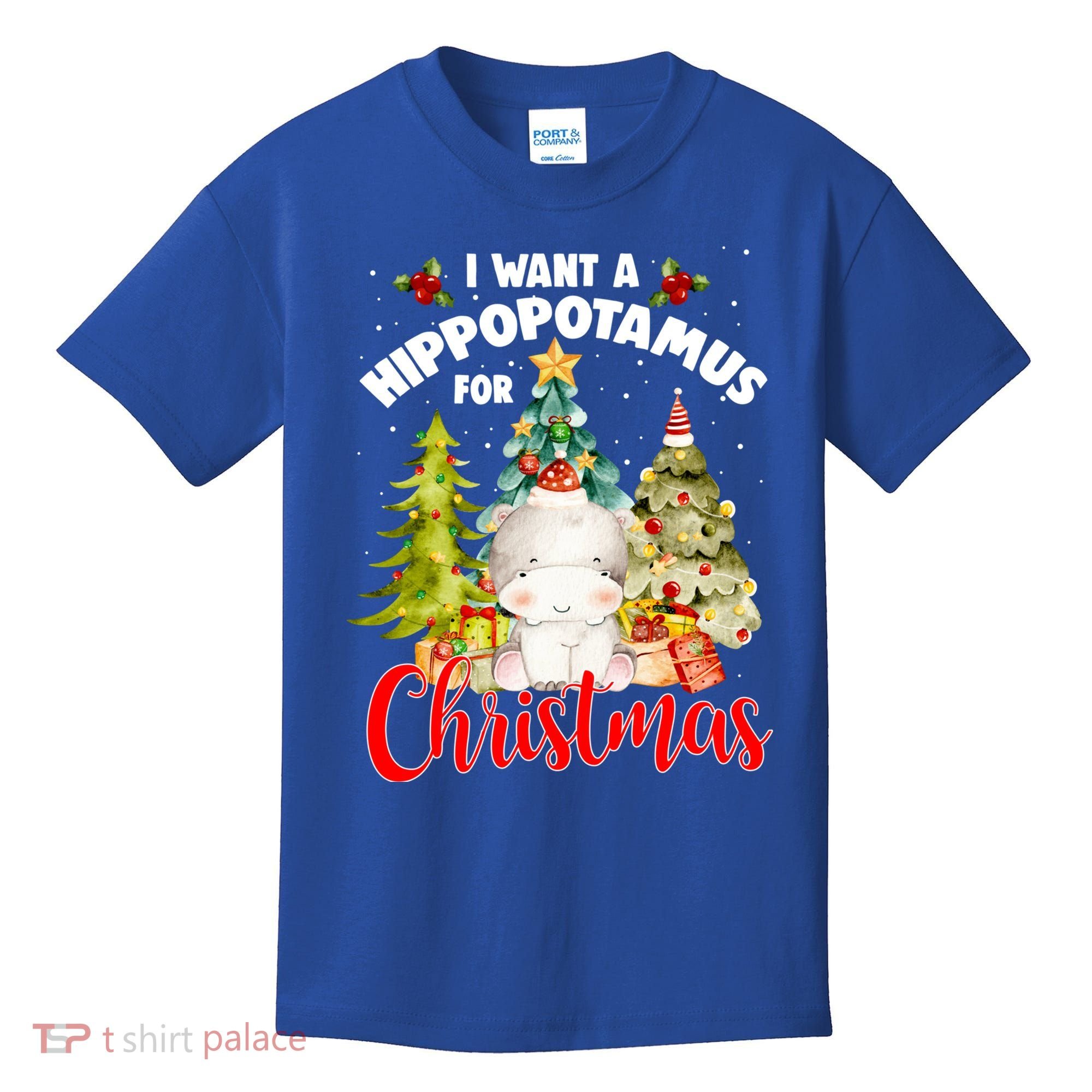 I Want A Hippopotamus For Christmas Xmas Tree Hippo Lover Gift Kids T-Shirt