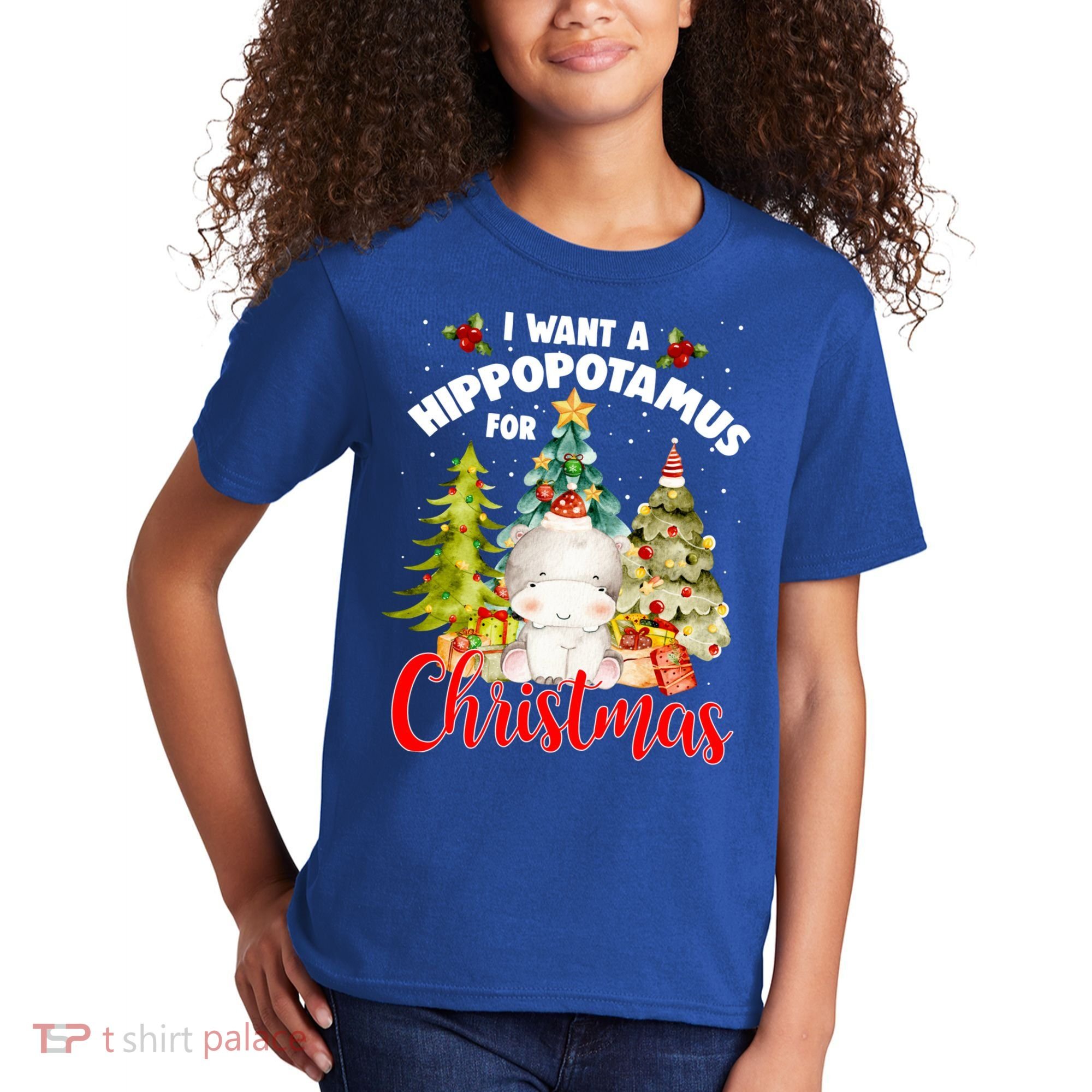 I Want A Hippopotamus For Christmas Xmas Tree Hippo Lover Gift Kids T-Shirt