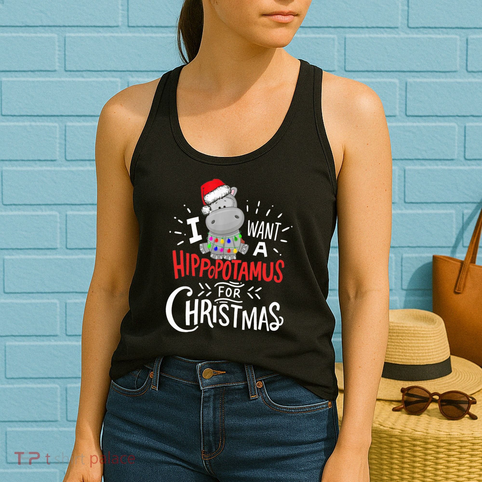 I Want A Hippopotamus For Christmas, Xmas Hippo TShirt Women's Tank Top