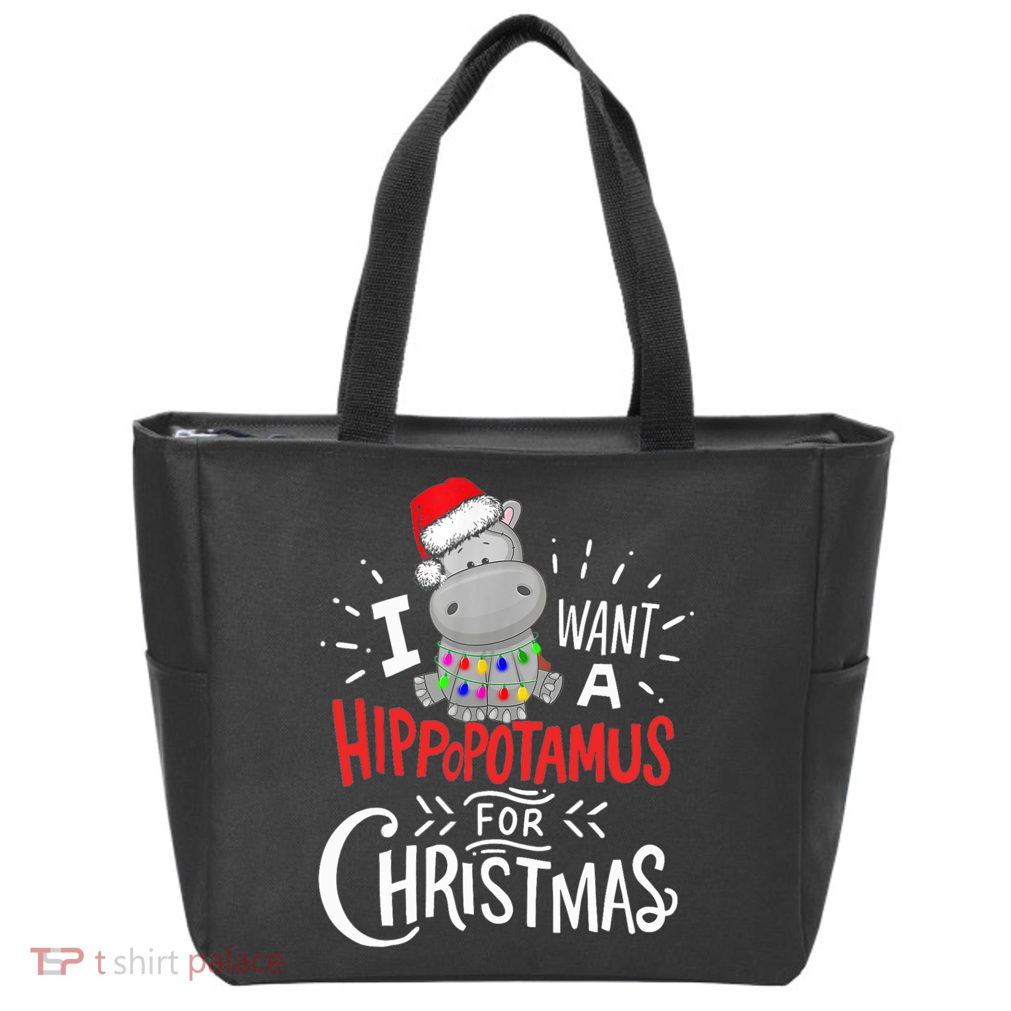 I Want A Hippopotamus For Christmas, Xmas Hippo TShirt Tote Bag