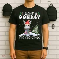 I Want A Donkey For Christmas Santa Hat Funny Xmas T-Shirt thumb 6
