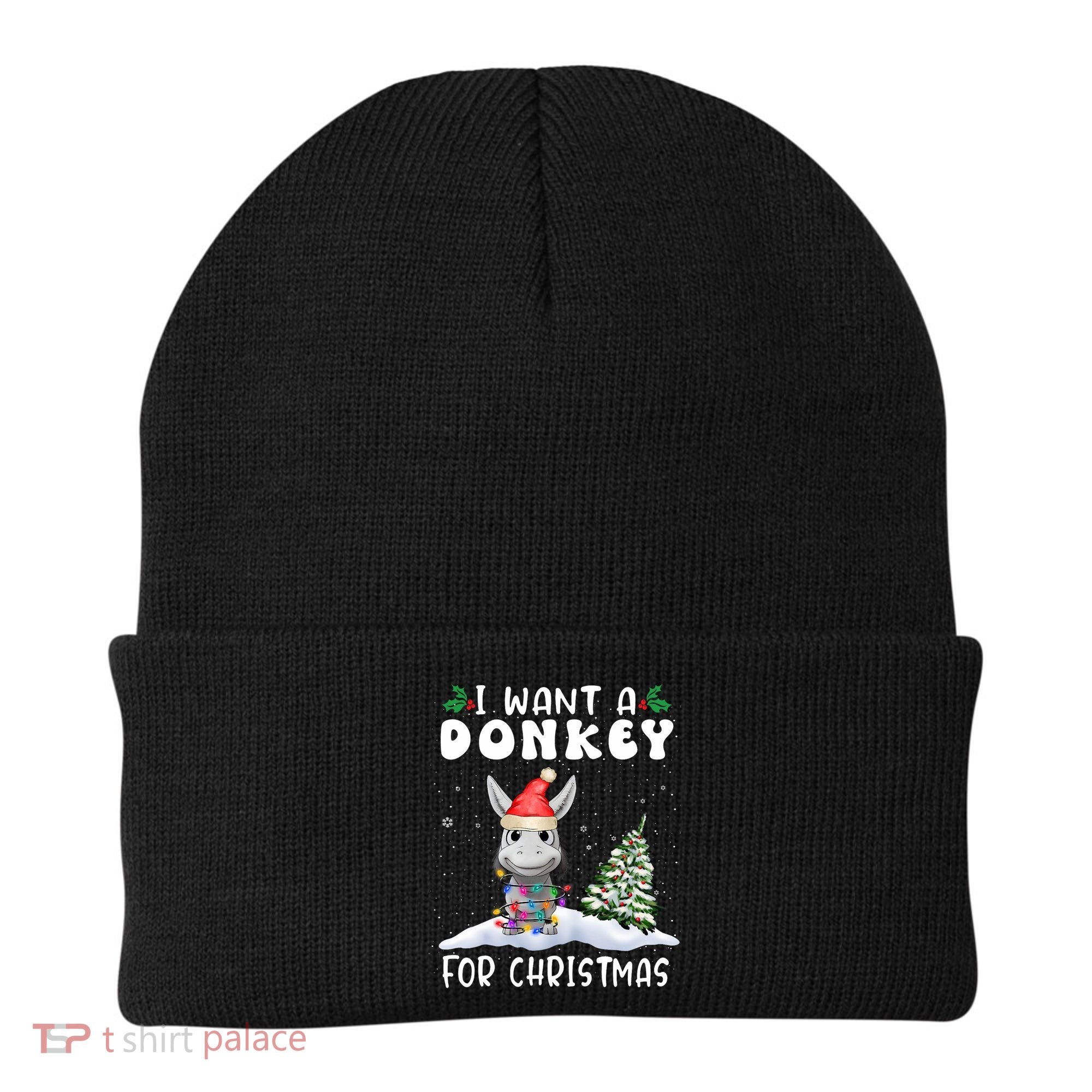 I Want A Donkey For Christmas Santa Hat Funny Xmas Beanie