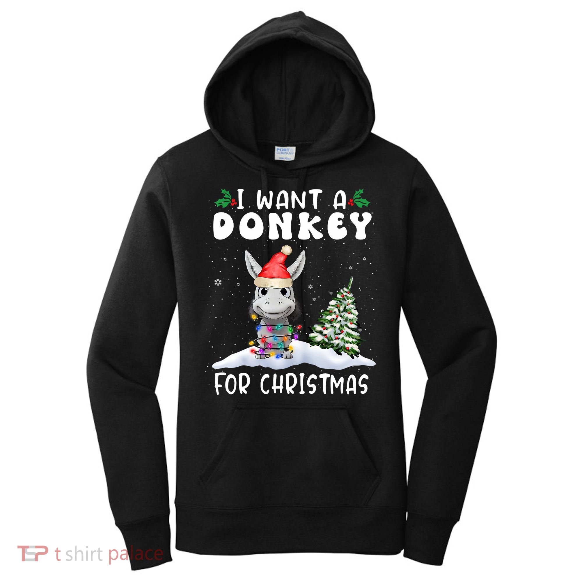 I Want A Donkey For Christmas Santa Hat Funny Xmas Women's Hoodie