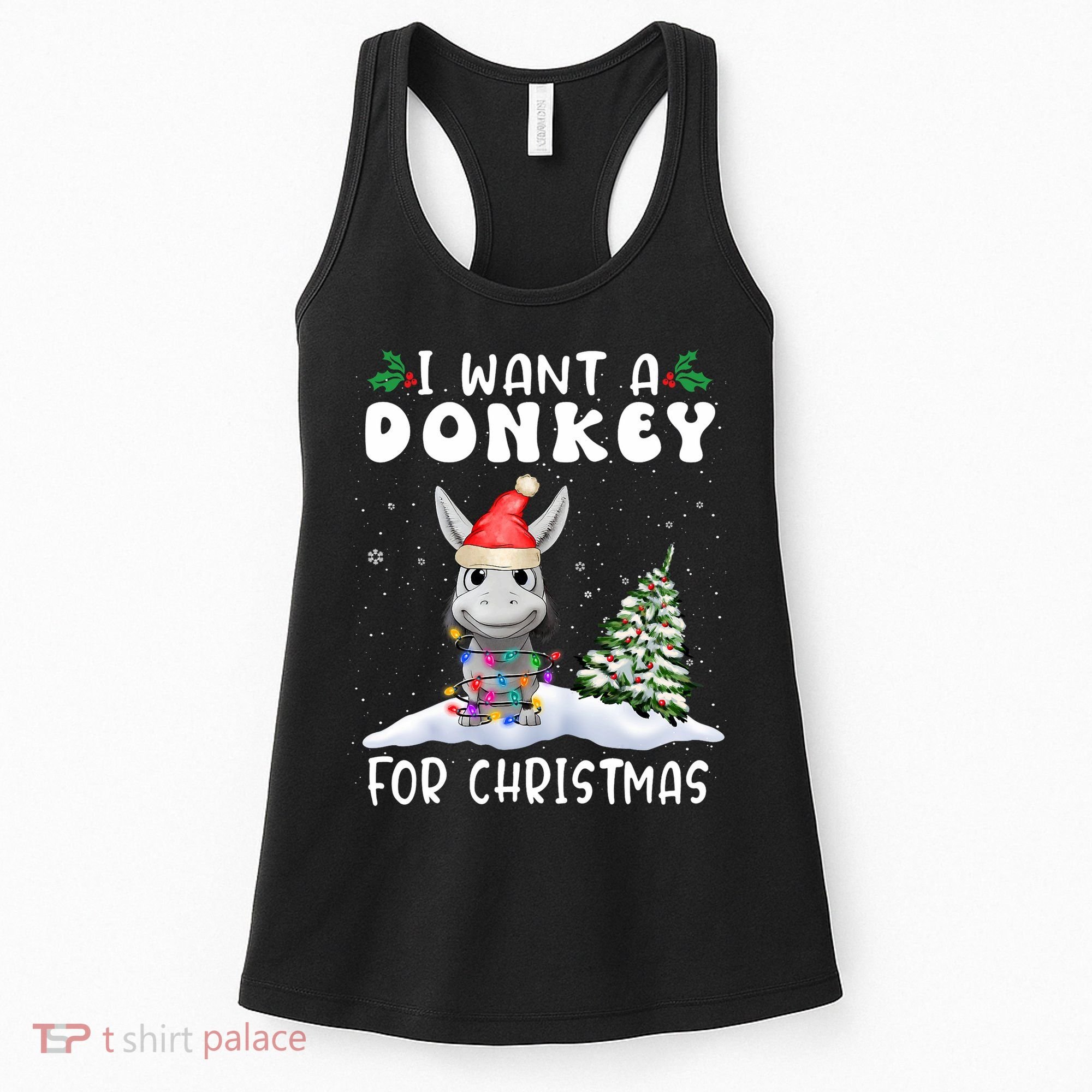 I Want A Donkey For Christmas Santa Hat Funny Xmas Women's Tank Top