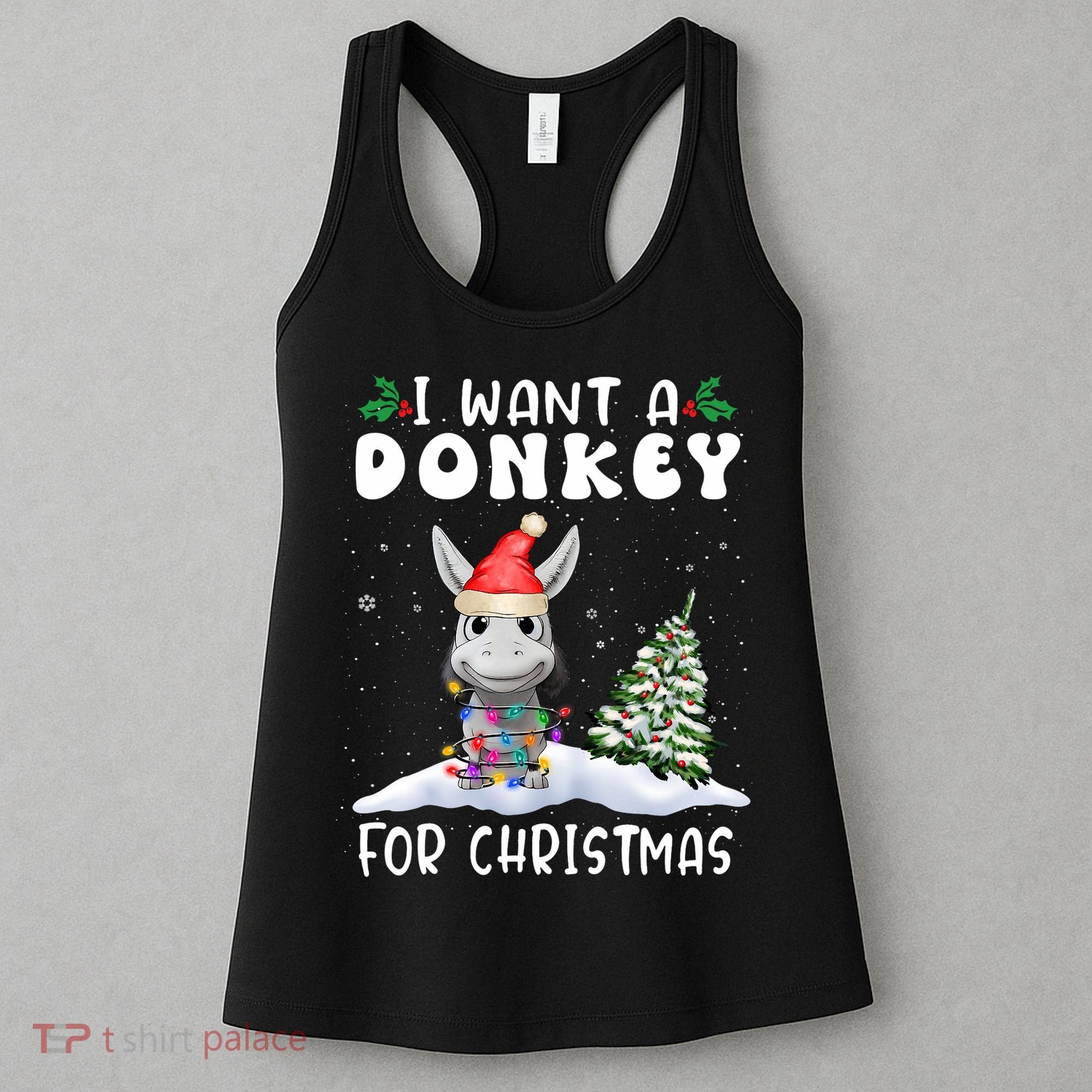 I Want A Donkey For Christmas Santa Hat Funny Xmas Women's Tank Top