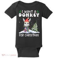 I Want A Donkey For Christmas Santa Hat Funny Xmas Baby Bodysuit thumb 0