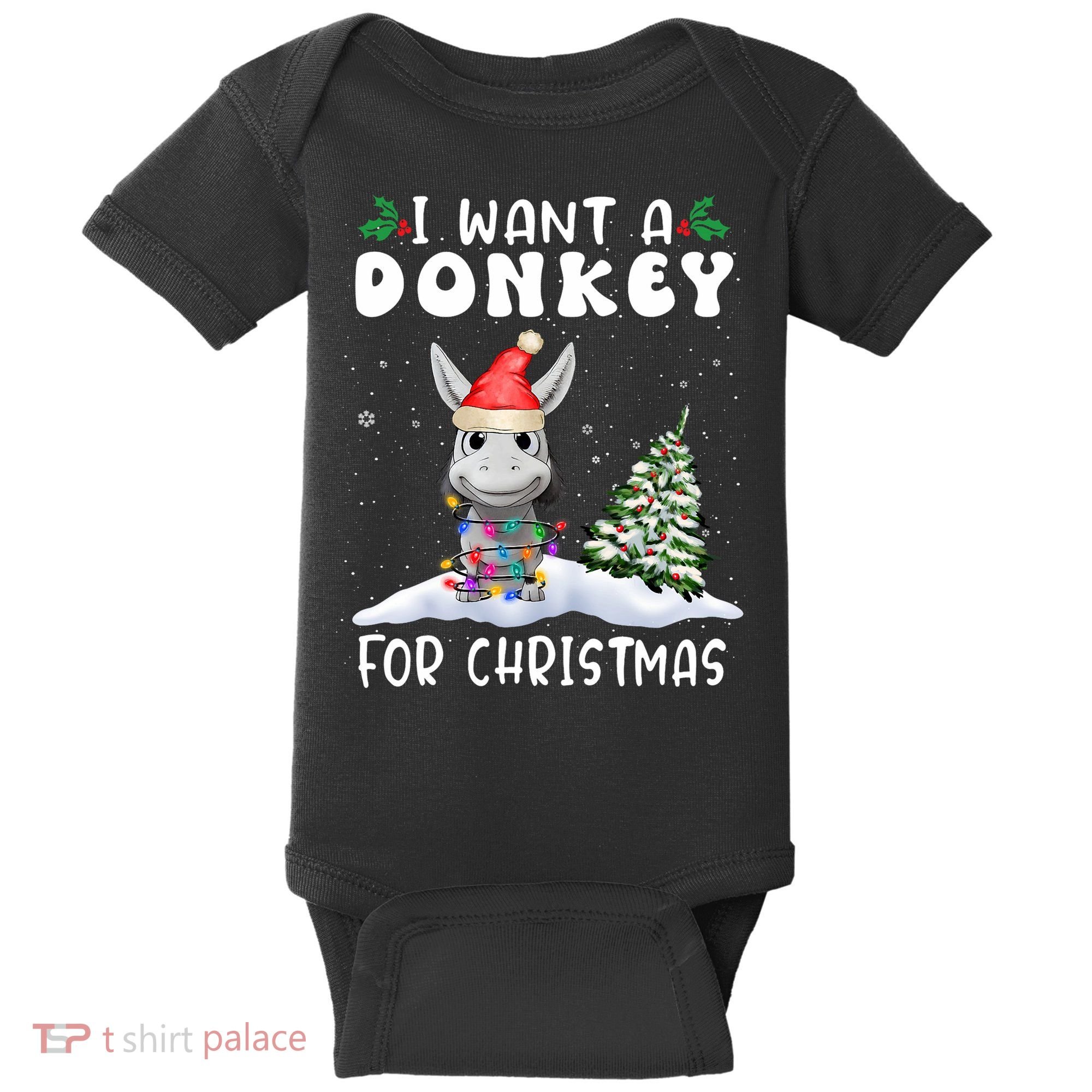 I Want A Donkey For Christmas Santa Hat Funny Xmas Baby Bodysuit