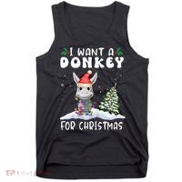I Want A Donkey For Christmas Santa Hat Funny Xmas Tank Top thumb 0