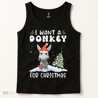I Want A Donkey For Christmas Santa Hat Funny Xmas Tank Top thumb 2