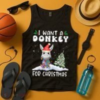 I Want A Donkey For Christmas Santa Hat Funny Xmas Tank Top thumb 4