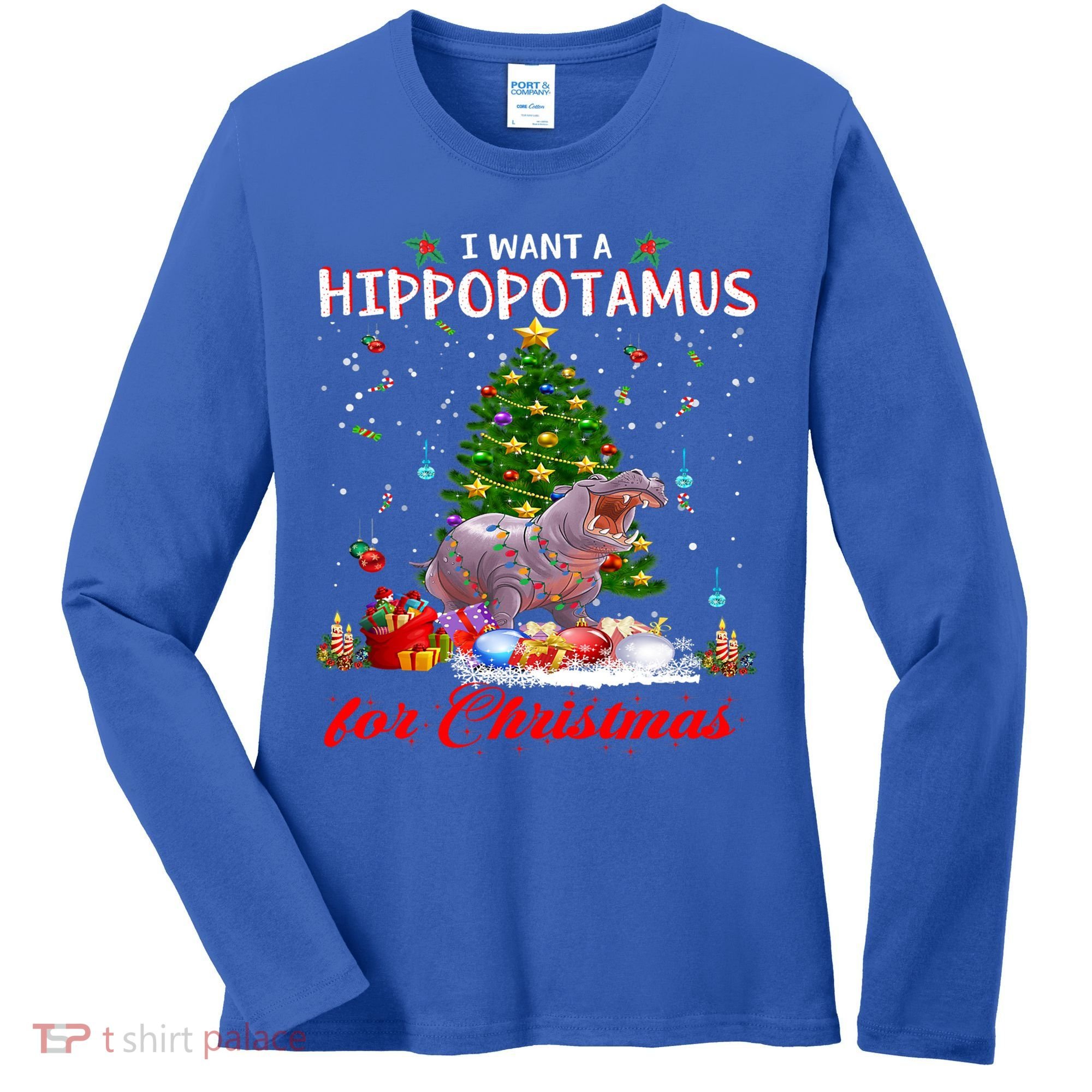I Want A Hippopotamus For Christmas Xmas Hippo For Gift Women's Long Sleeve Shirt