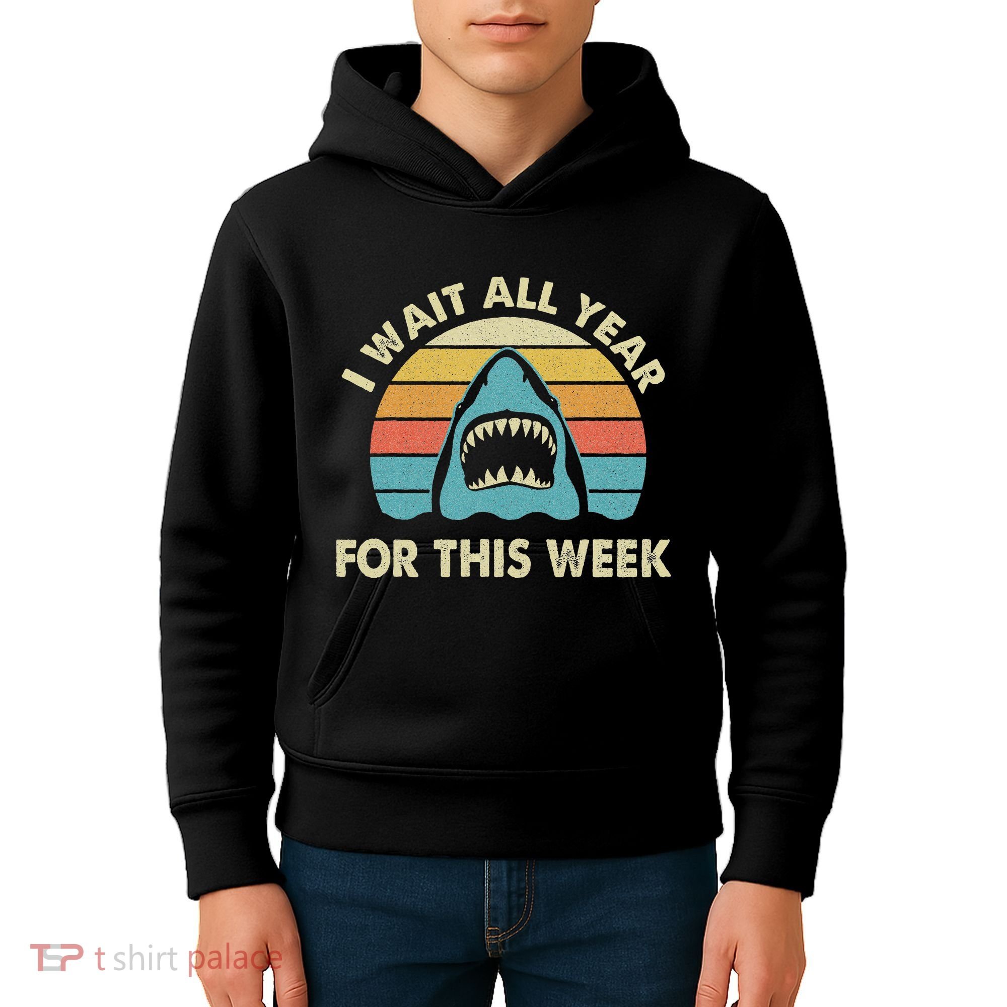 I Wait All Year For This Week Shark Lover Ocean Wildlife Kids Hoodie