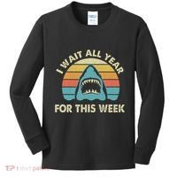 I Wait All Year For This Week Shark Lover Ocean Wildlife Kids Long Sleeve Shirt thumb 0