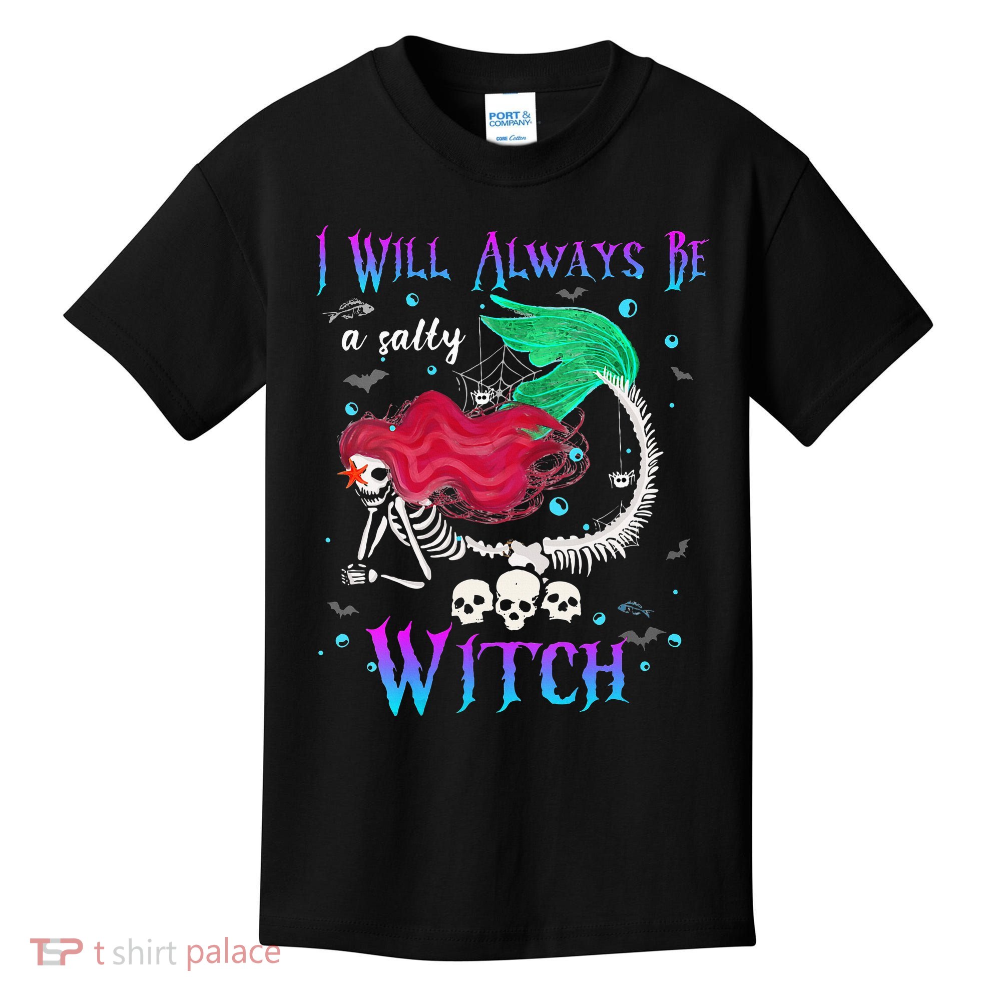 I Will Always Be A Salty Witch Halloween Mermaid Skeleton Kids T-Shirt