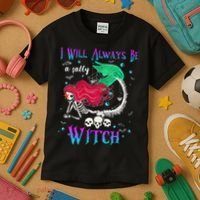 I Will Always Be A Salty Witch Halloween Mermaid Skeleton Kids T-Shirt thumb 3