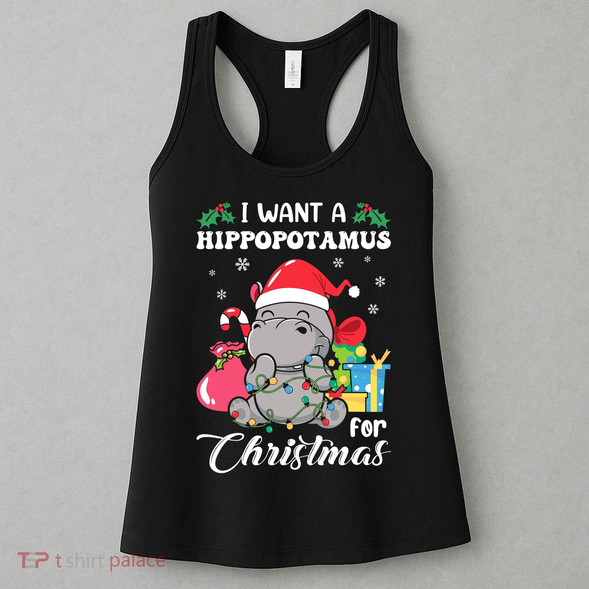 I Want A Hippopotamus For Christmas Hippo Christmas Pajamas Women's Tank Top
