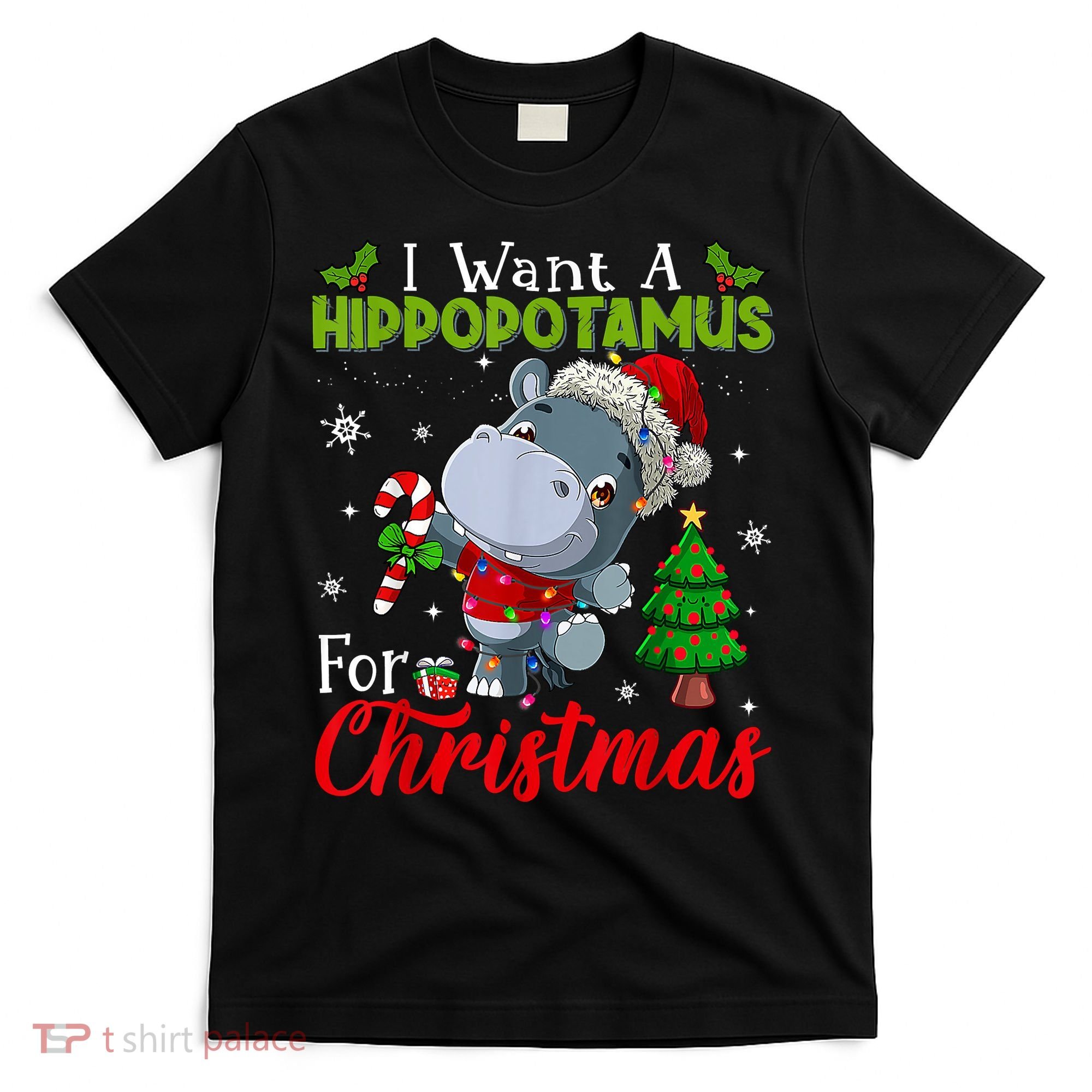 I Want A Hippopotamus For Christmas Xmas Pajama Hippo Lover T-Shirt
