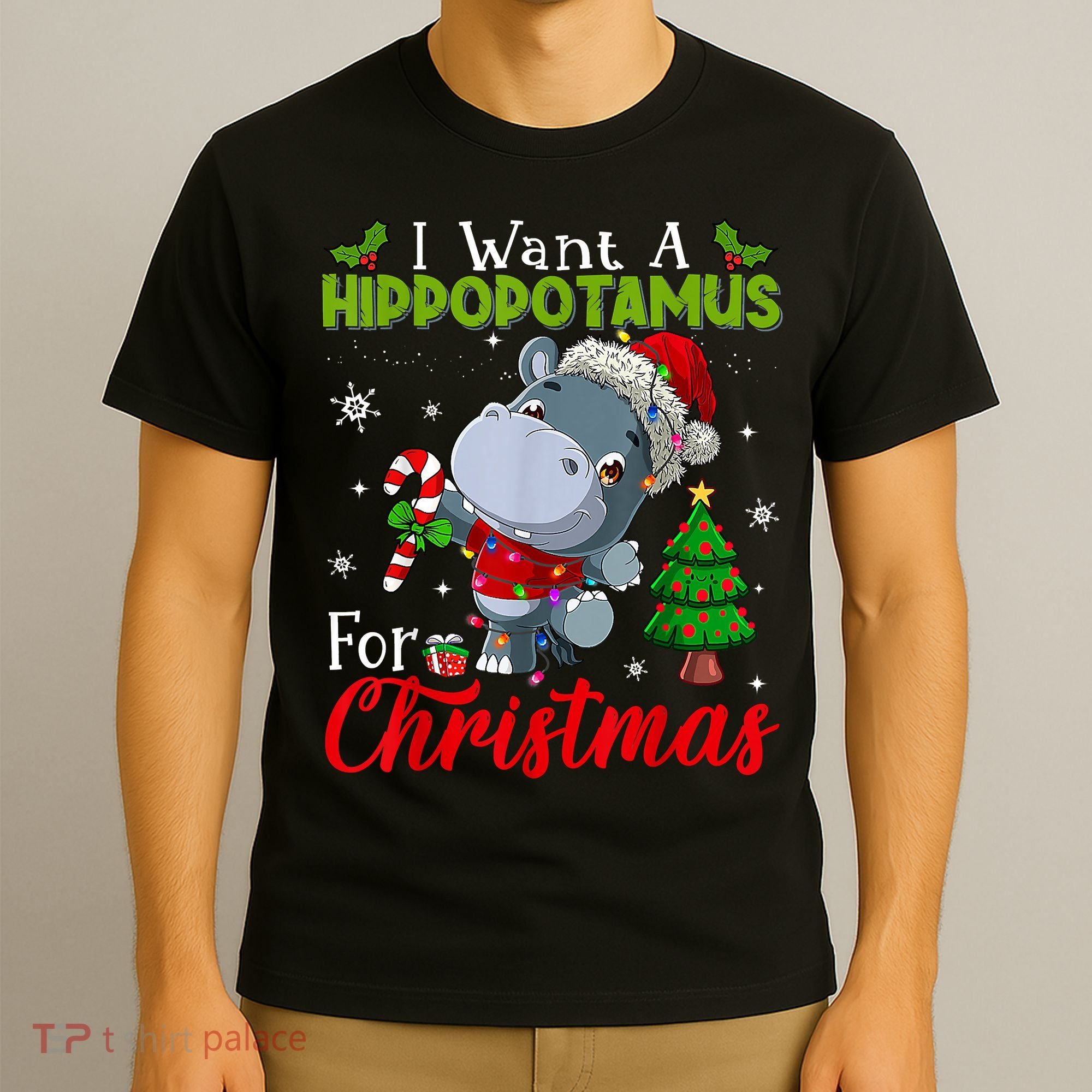 I Want A Hippopotamus For Christmas Xmas Pajama Hippo Lover T-Shirt