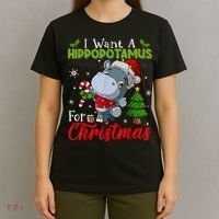 I Want A Hippopotamus For Christmas Xmas Pajama Hippo Lover T-Shirt thumb 4