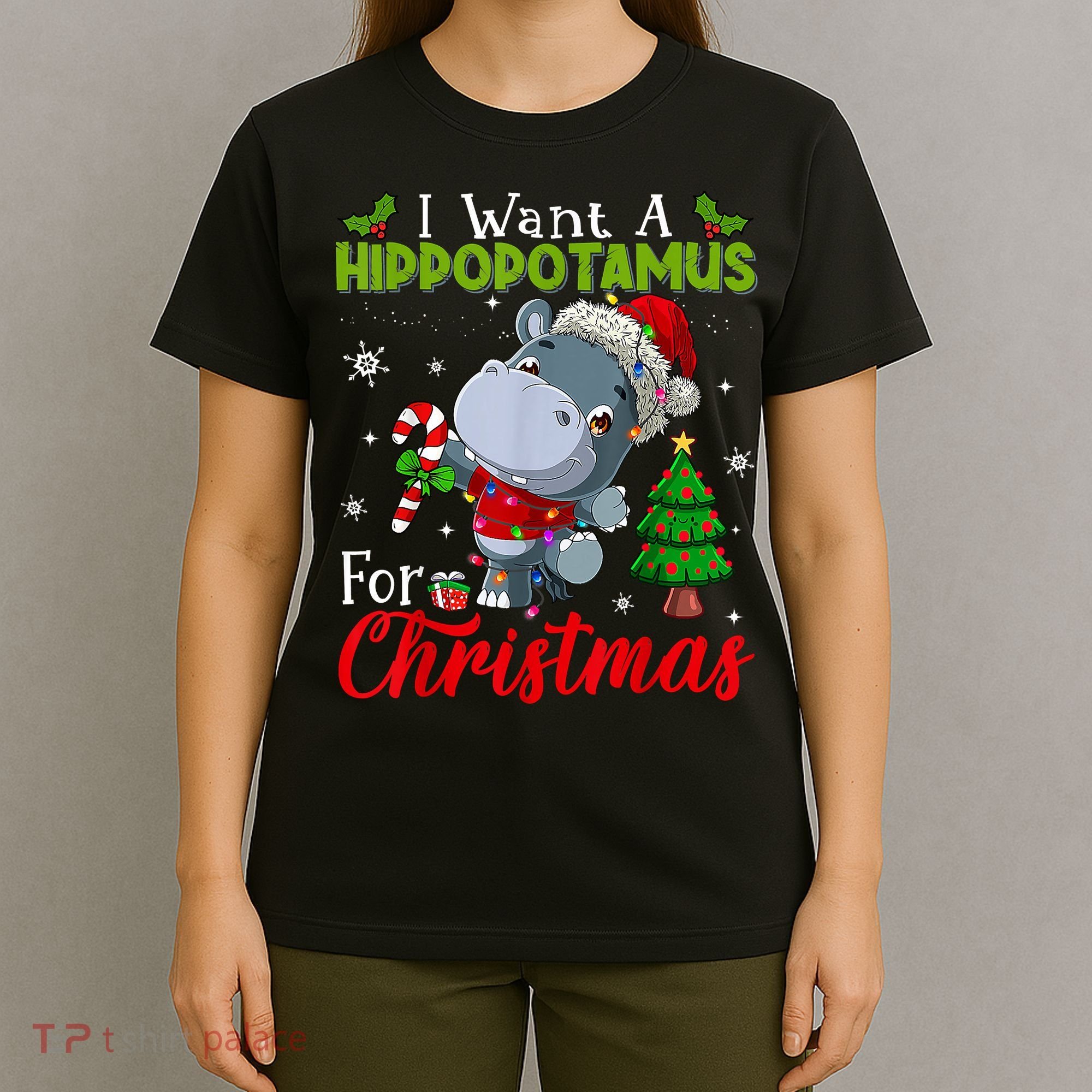 I Want A Hippopotamus For Christmas Xmas Pajama Hippo Lover T-Shirt