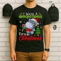 I Want A Hippopotamus For Christmas Xmas Pajama Hippo Lover T-Shirt thumb 6