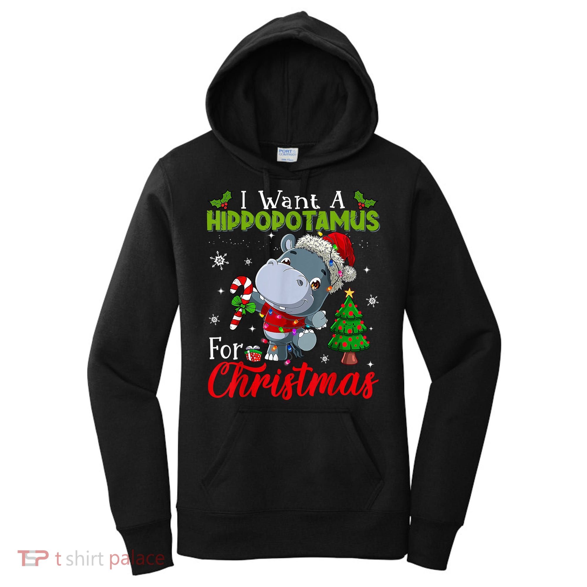 I Want A Hippopotamus For Christmas Xmas Pajama Hippo Lover Women's Hoodie