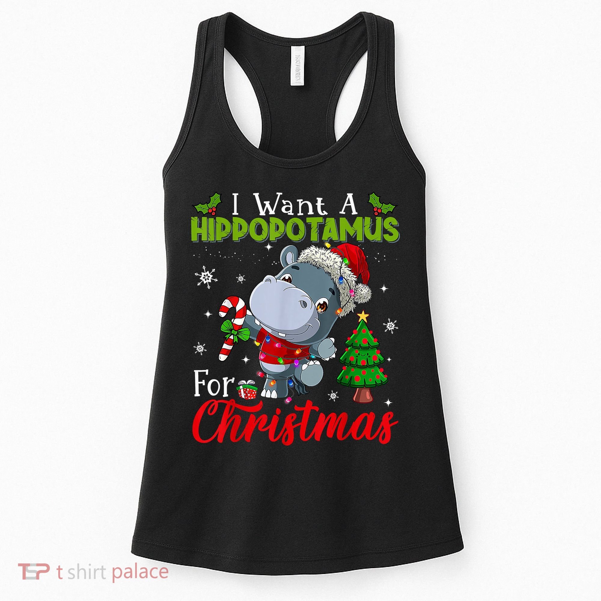 I Want A Hippopotamus For Christmas Xmas Pajama Hippo Lover Women's Tank Top