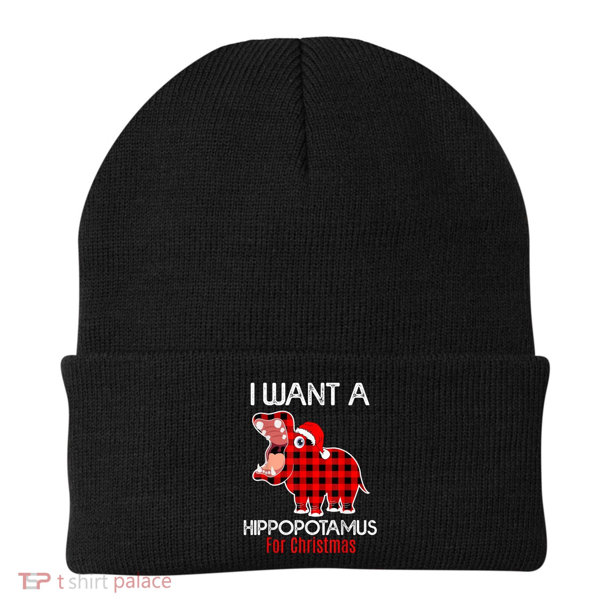 I Want A Hippopotamus For Christmas Plaid Hippo Pajamas Xmas Gift Beanie