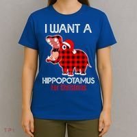 I Want A Hippopotamus For Christmas Plaid Hippo Pajamas Xmas Gift T-Shirt thumb 4