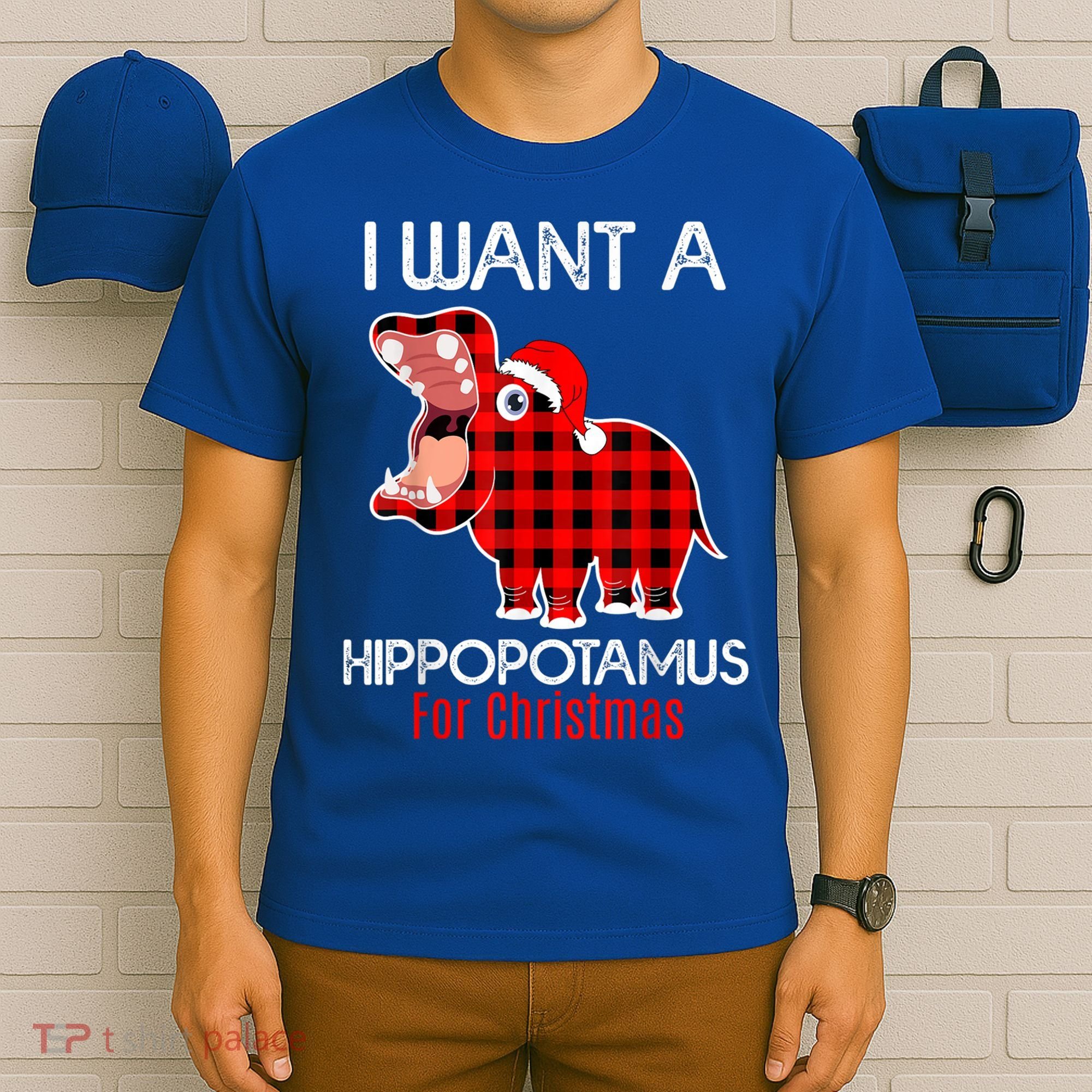 I Want A Hippopotamus For Christmas Plaid Hippo Pajamas Xmas Gift T-Shirt