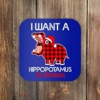 I Want A Hippopotamus For Christmas Plaid Hippo Pajamas Xmas Gift Coaster thumb 0