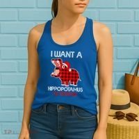 I Want A Hippopotamus For Christmas Plaid Hippo Pajamas Xmas Gift Women's Tank Top thumb 2