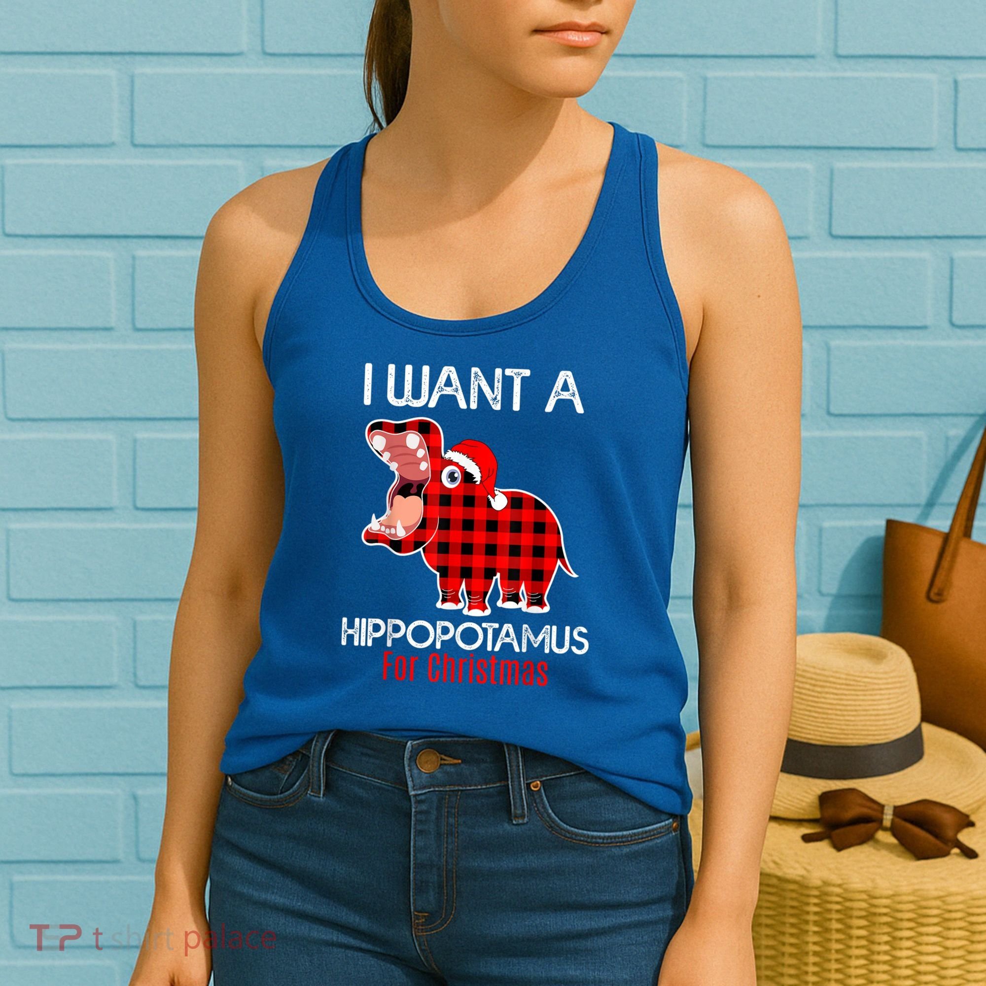 I Want A Hippopotamus For Christmas Plaid Hippo Pajamas Xmas Gift Women's Tank Top