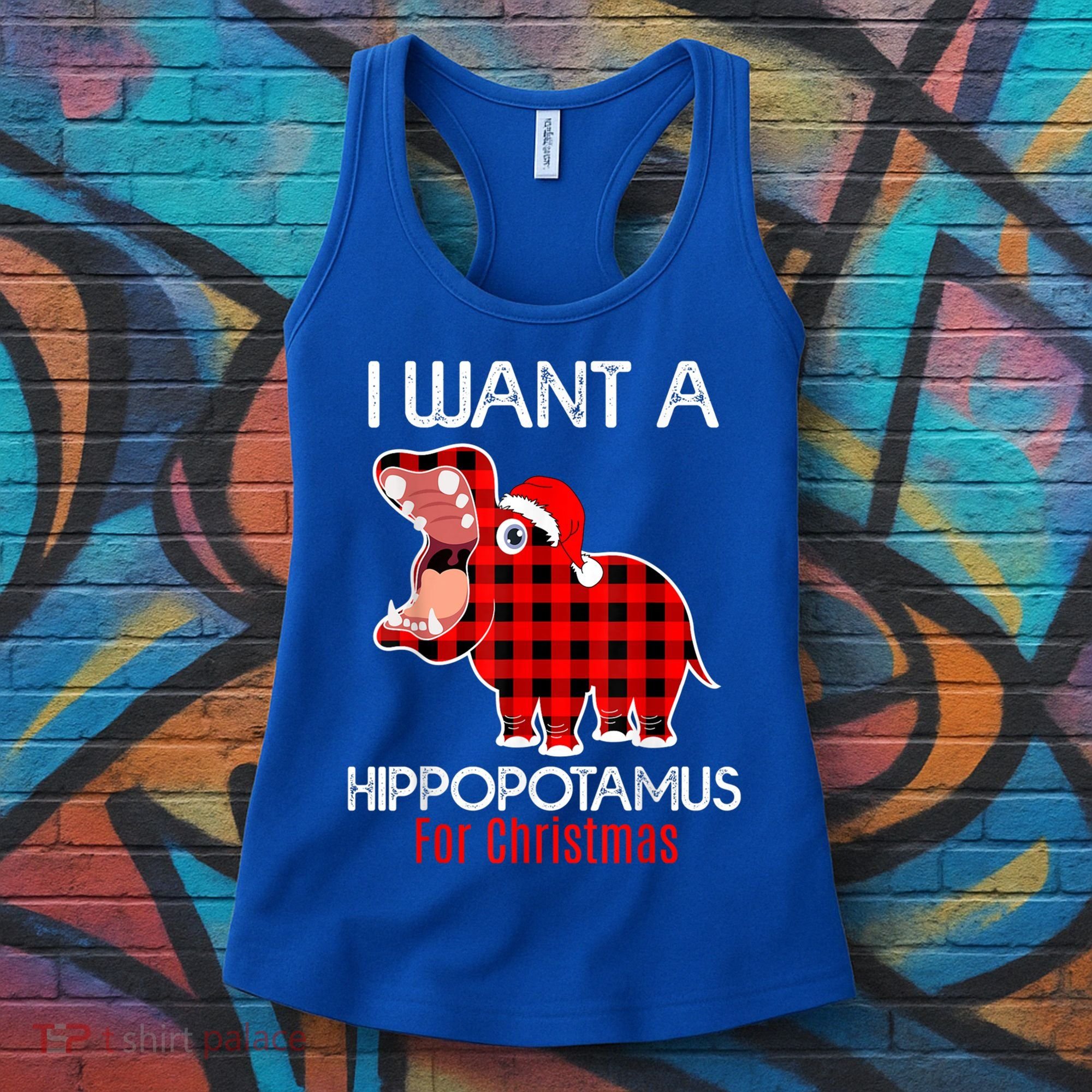 I Want A Hippopotamus For Christmas Plaid Hippo Pajamas Xmas Gift Women's Tank Top