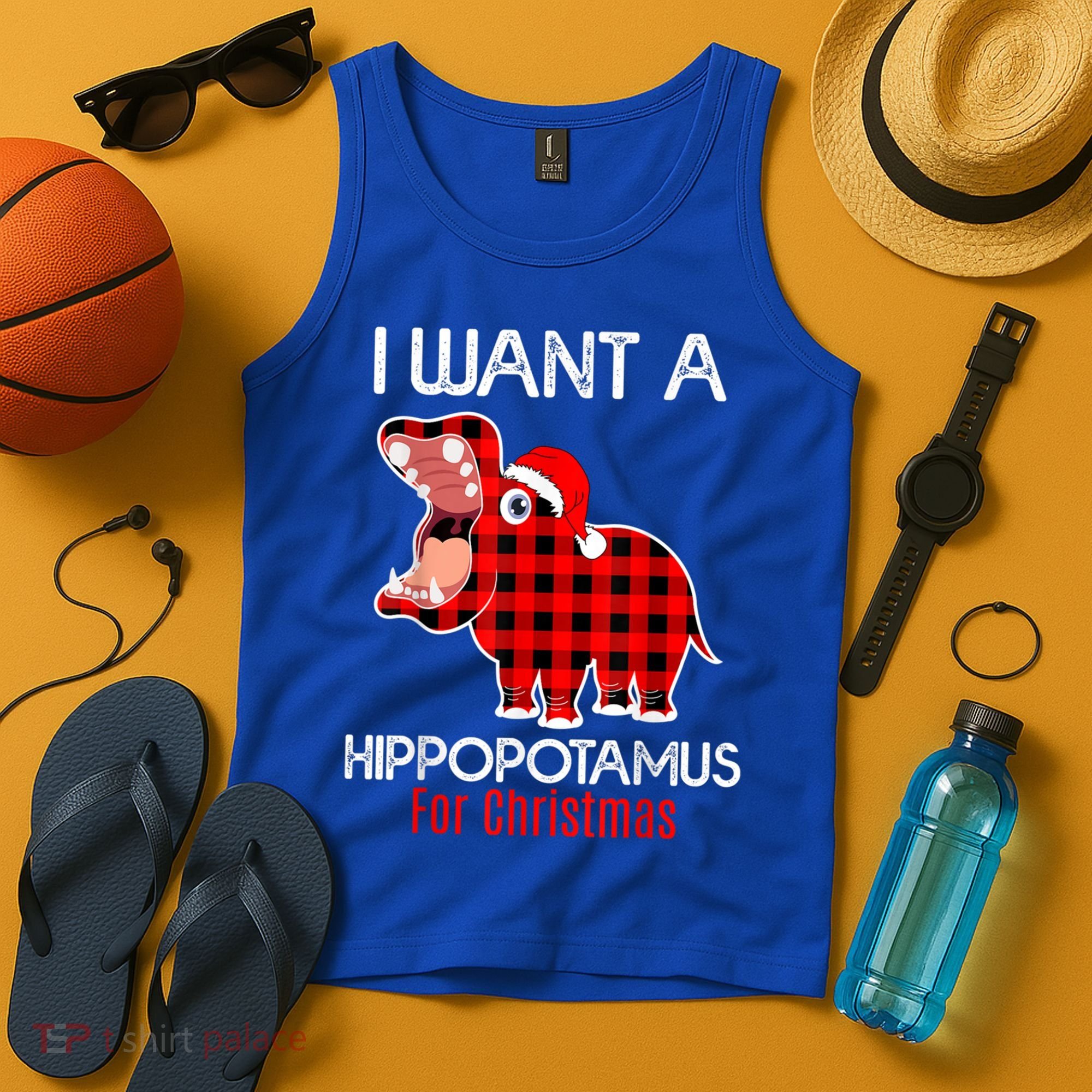 I Want A Hippopotamus For Christmas Plaid Hippo Pajamas Xmas Gift Tank Top