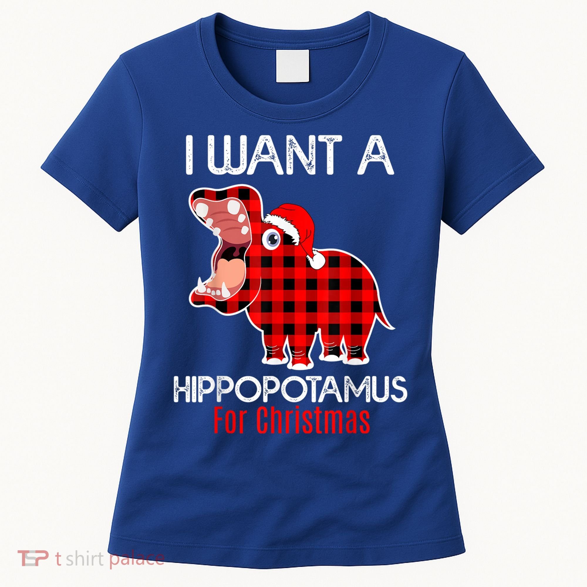 I Want A Hippopotamus For Christmas Plaid Hippo Pajamas Xmas Gift Women's T-Shirt