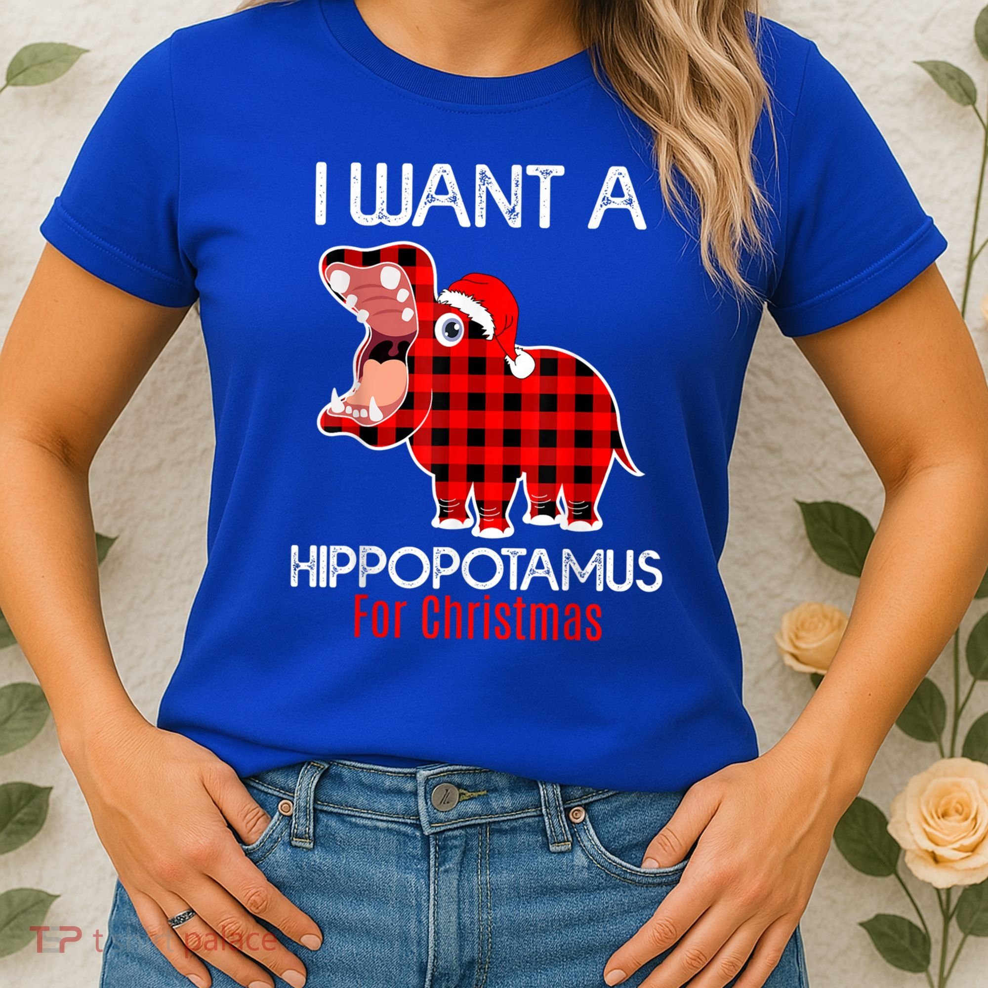 I Want A Hippopotamus For Christmas Plaid Hippo Pajamas Xmas Gift Women's T-Shirt
